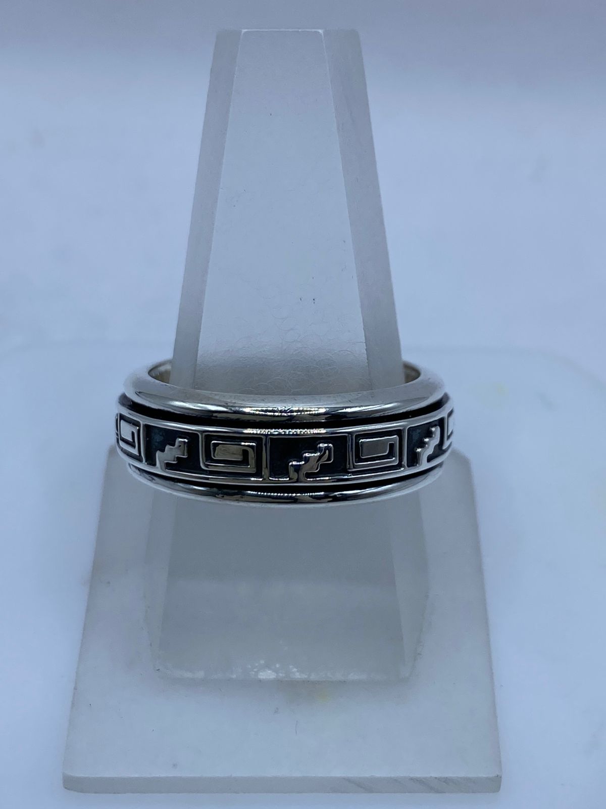 Anillo Giratorio de Plata 925 con Greca Prehispánica