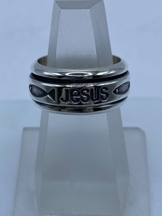 ✝️💍 Anillo Giratorio de Plata 925 “jesús” con Símbolos Cristianos — vista lateral