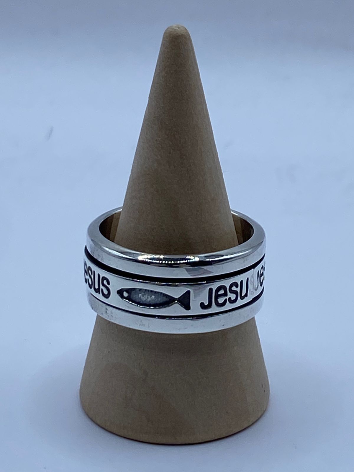 💍 Anillo Giratorio de Plata 925 con Nombre de Jesús y Símbolo Ichthys — vista lateral