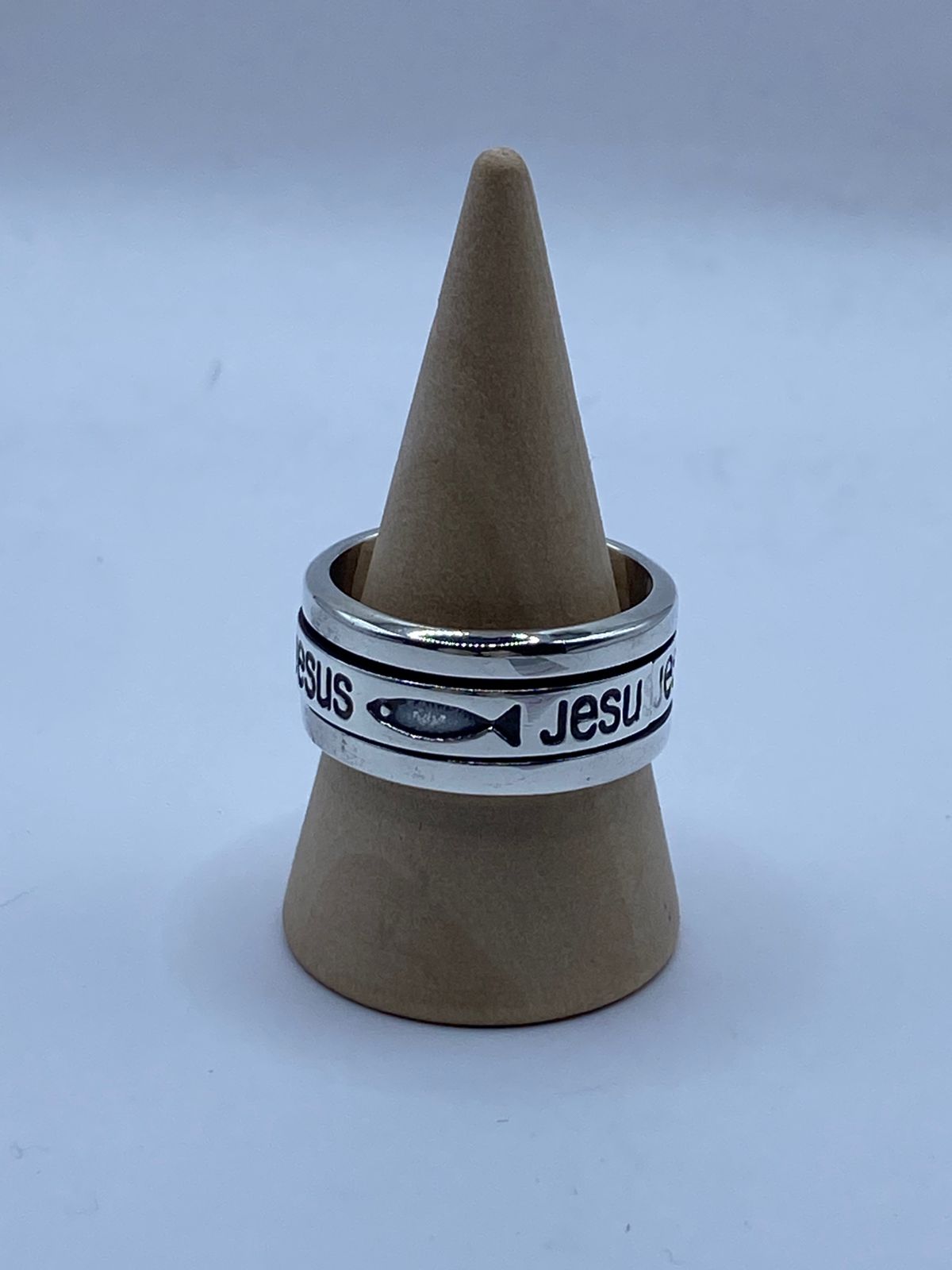 💍 Anillo Giratorio de Plata 925 con Nombre de Jesús y Símbolo Ichthys
