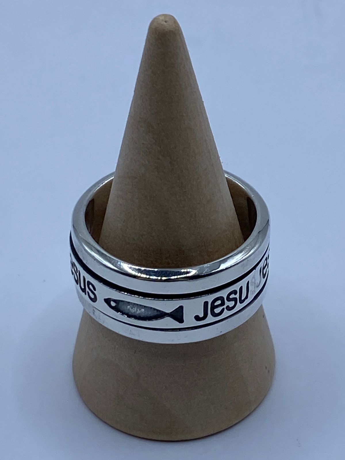 💍 Anillo Giratorio de Plata 925 con Nombre de Jesús y Símbolo Ichthys