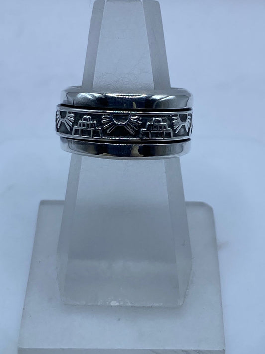🌞🏛️ Anillo Giratorio de Plata .925 con Pirámides y Sol Prehispánico