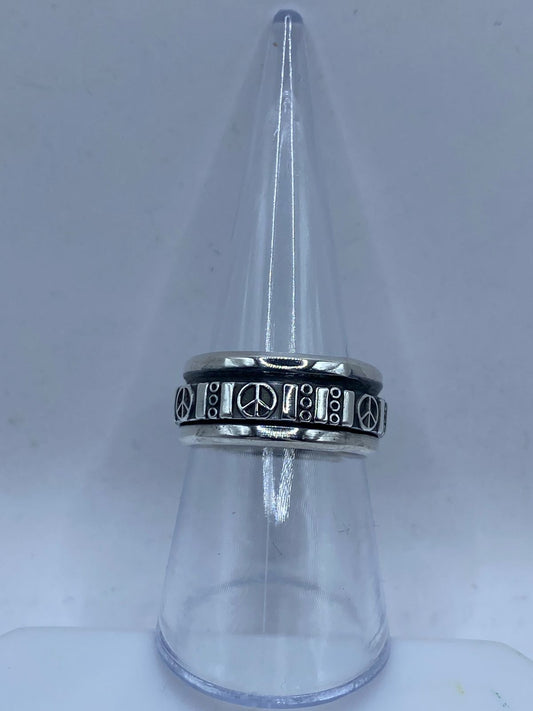 💍☮️ Anillo Giratorio de Plata 925 con Símbolos de Paz