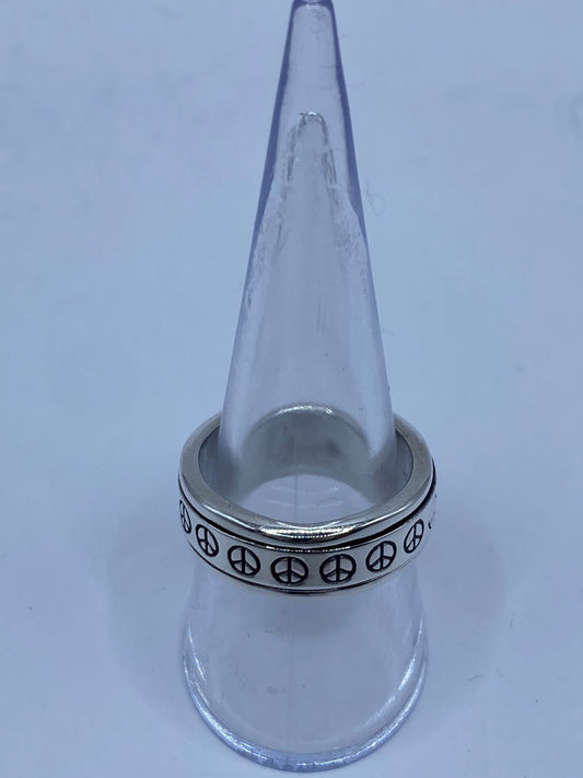 💍☮️ Anillo Giratorio de Plata 925 con Símbolos de Paz