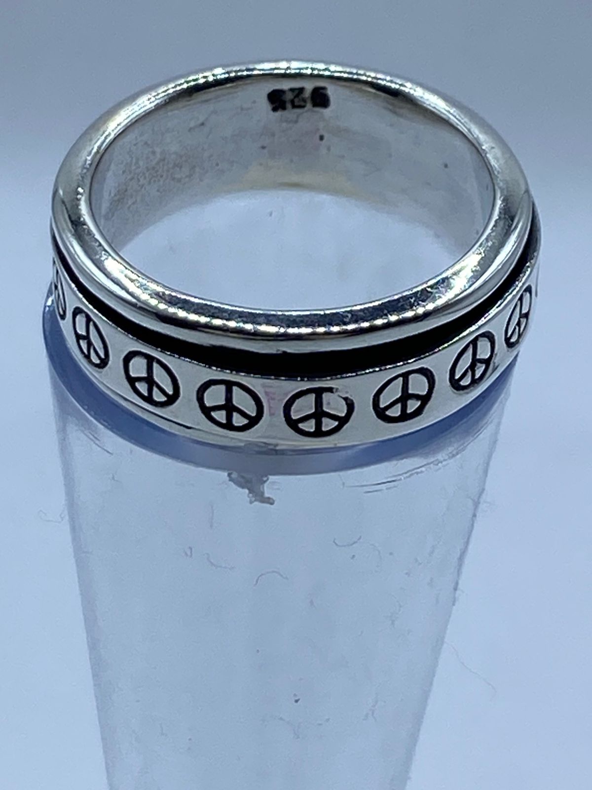 💍☮️ Anillo Giratorio de Plata 925 con Símbolos de Paz