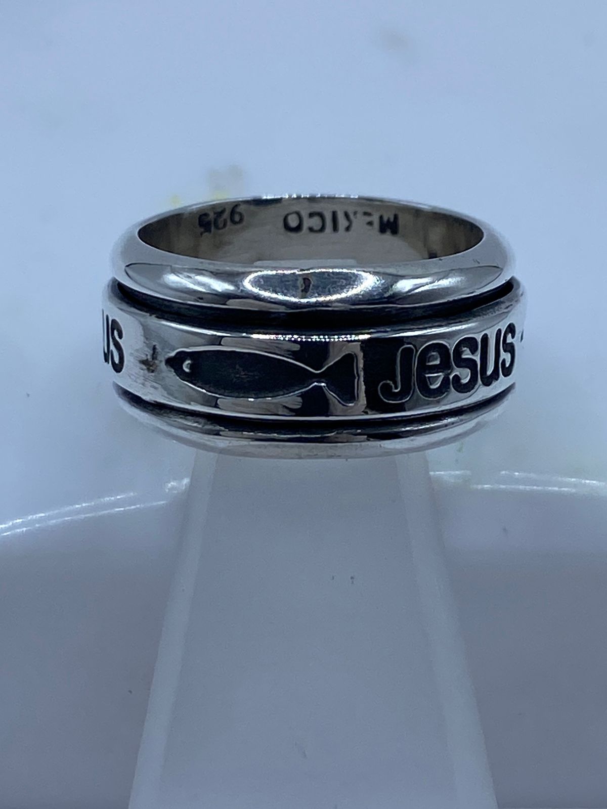 Anillo Giratorio de Plata 925 con Jesús e Ichthys, sello de autenticidad Plata Ley .925