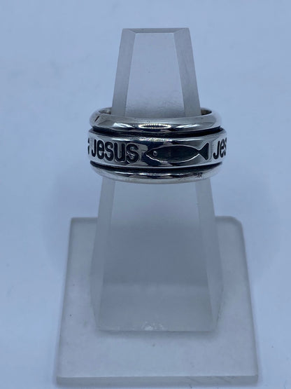 Anillo Giratorio de Plata 925 con Jesús e Ichthys, vista lateral