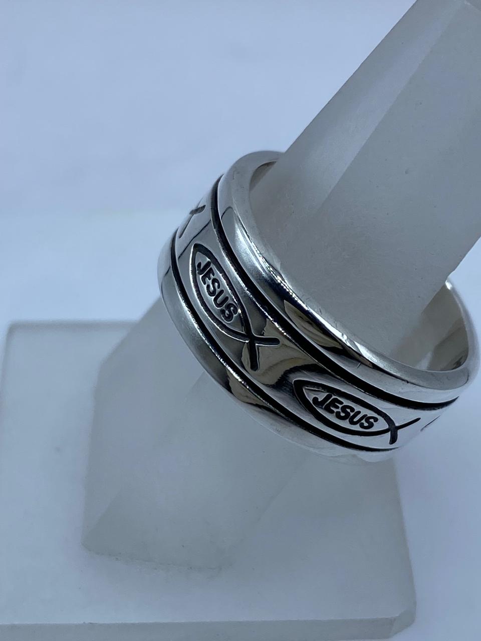 ✝️ Anillo Giratorio de Plata .925 “jesús” con Símbolo Ichthy