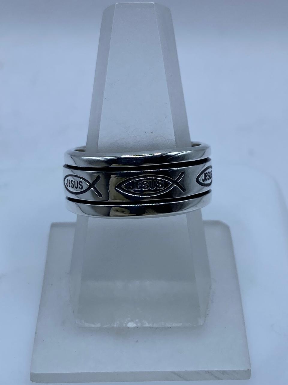 ✝️ Anillo Giratorio de Plata .925 “jesús” con Símbolo Ichthy
