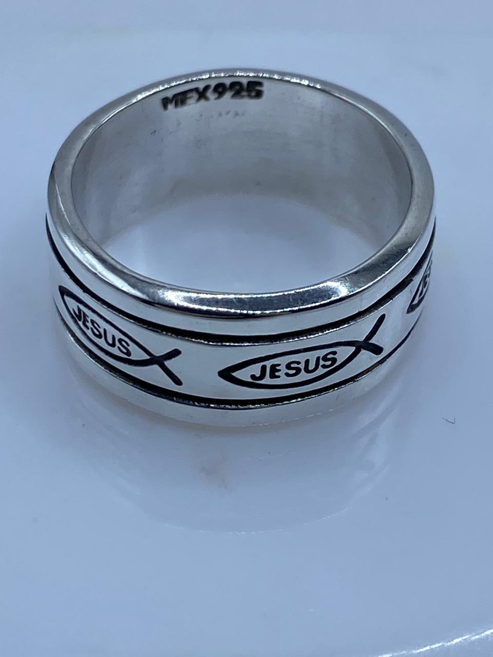✝️ Anillo Giratorio de Plata .925 “jesús” con Símbolo Ichthy
