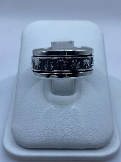 Anillo Giratorio “hojas de Otoño” en Plata 925, vista frontal