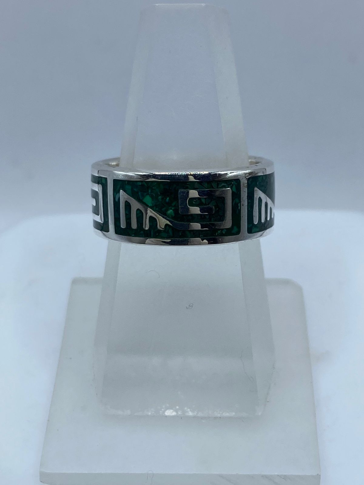 Anillo Greca Ancestral en Plata .925 con Malaquita Natural