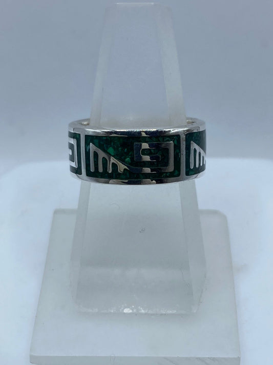 Anillo Greca Ancestral en Plata .925 con Malaquita Natural