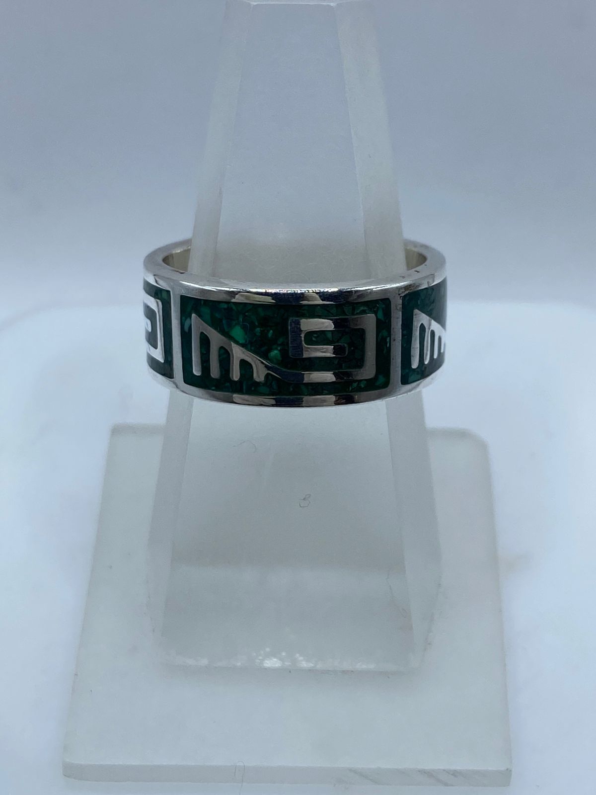 Anillo Greca Ancestral en Plata .925 con Malaquita Natural