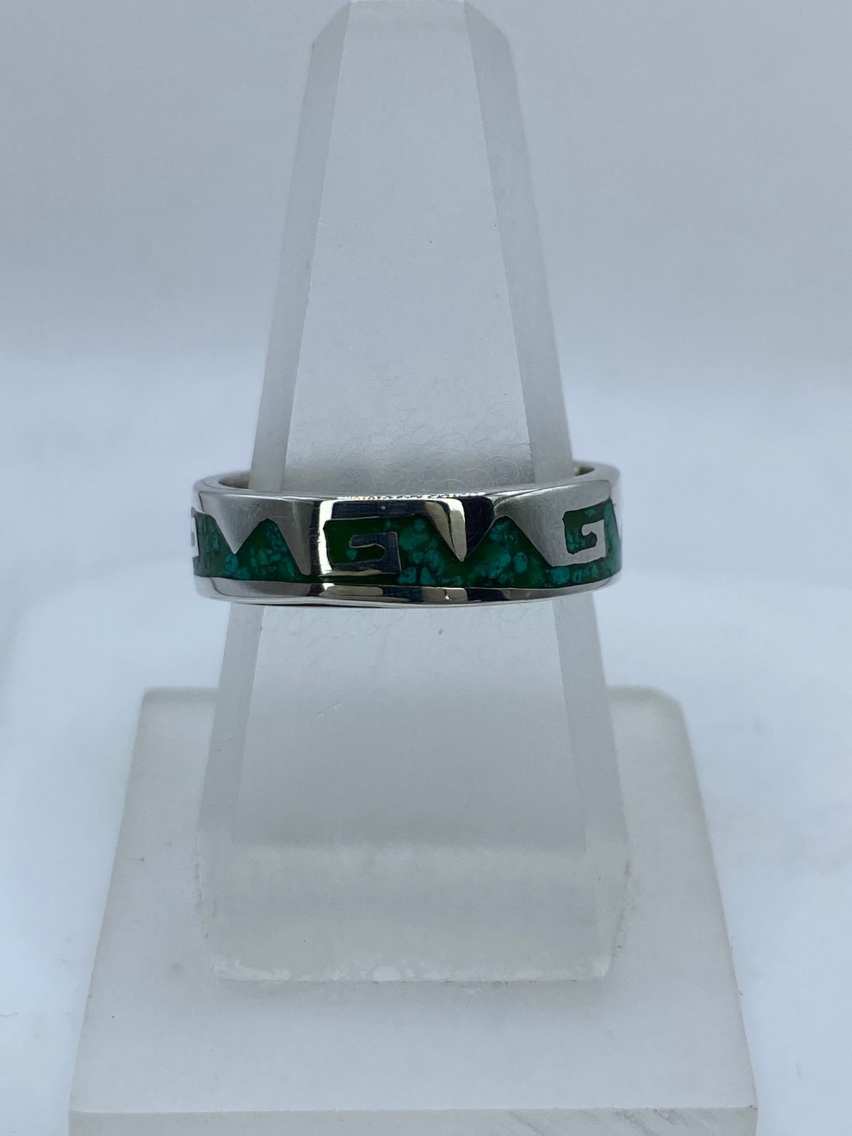 Anillo Greca Ancestral en Plata .925 con Malaquita Natural