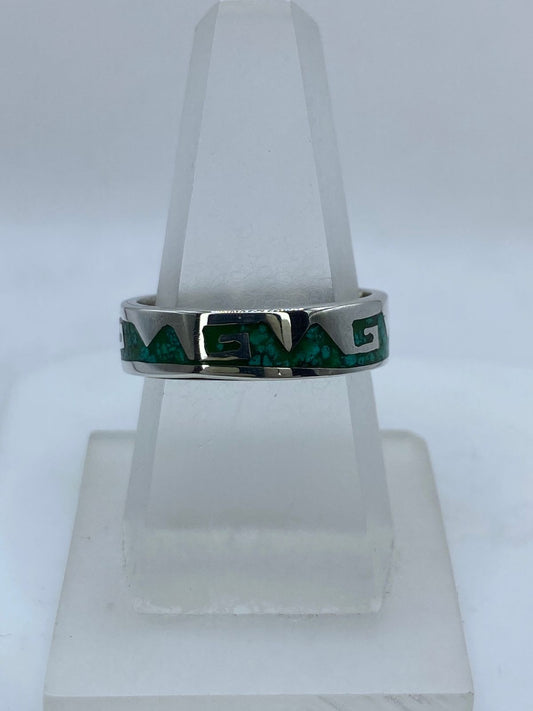 Anillo Greca Ancestral en Plata .925 con Malaquita Natural