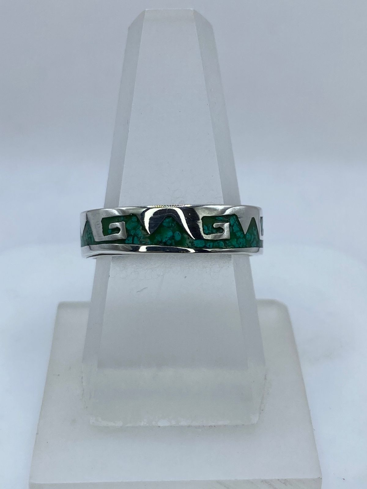 Anillo Greca Ancestral en Plata .925 con Malaquita Natural