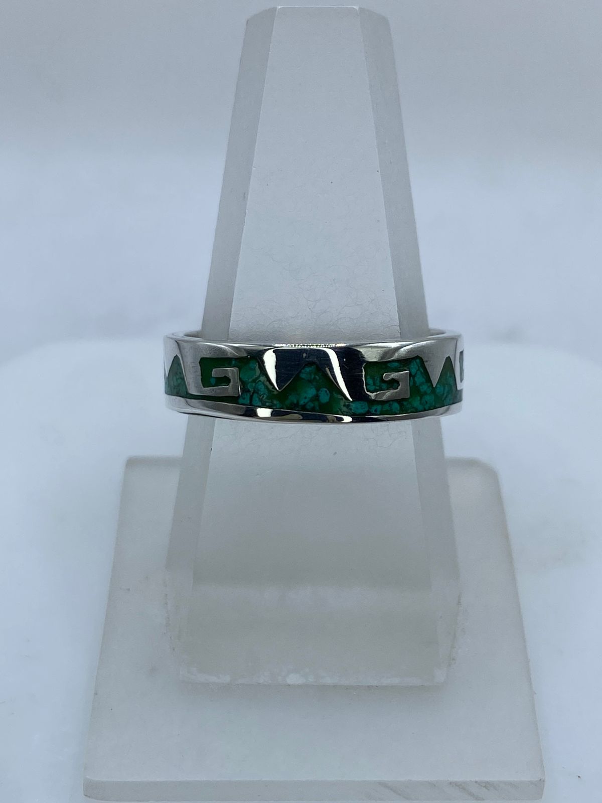 Anillo Greca Ancestral en Plata .925 con Malaquita Natural