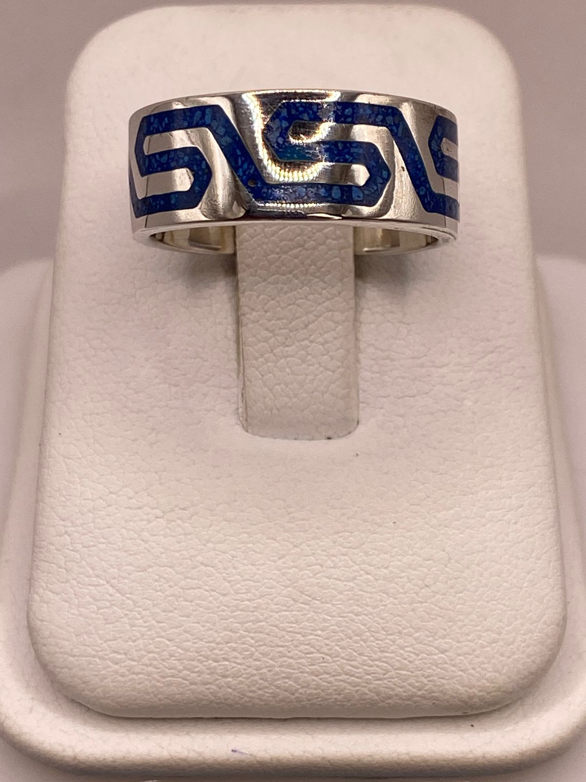 Anillo Greca Azul de Plata .925 con Incrustaciones