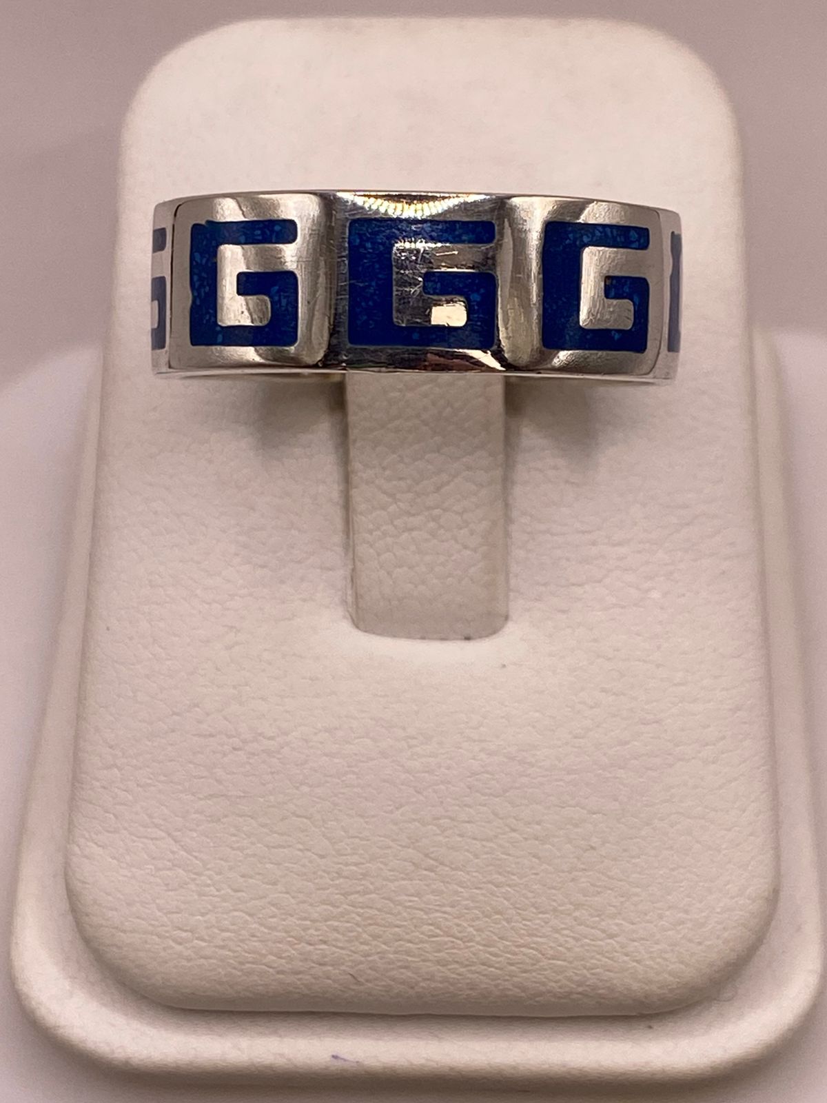 Anillo Greca Azul de Plata .925 con Incrustaciones