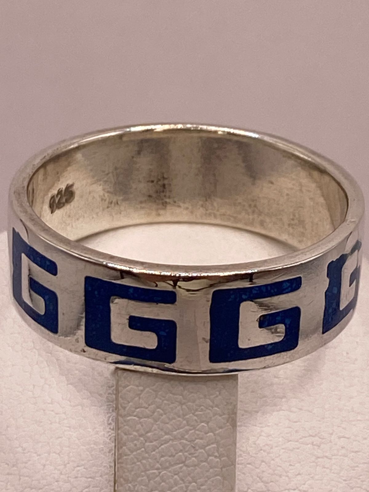 Anillo Greca Azul de Plata .925 con Incrustaciones