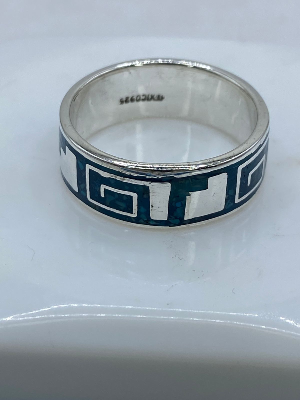 Anillo Greca Geométrica en Plata .925 con Turquesa Natural