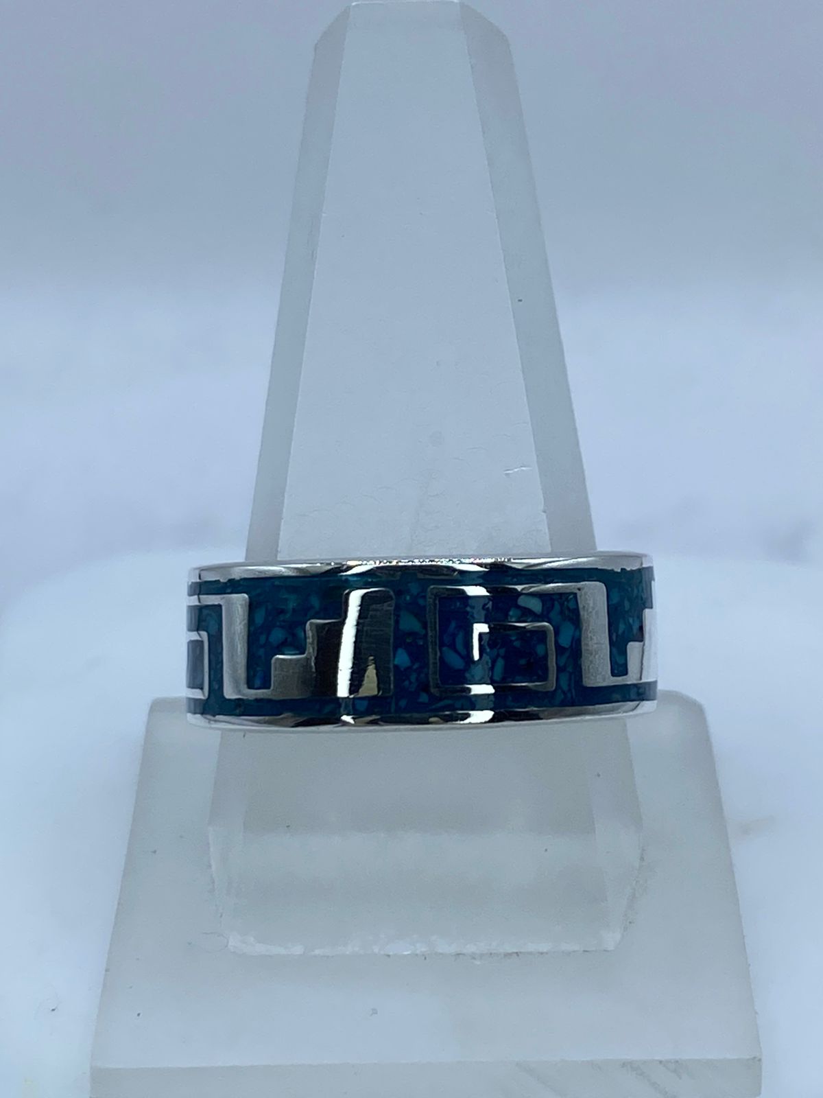 Anillo Greca Geométrica en Plata .925 con Turquesa Natural