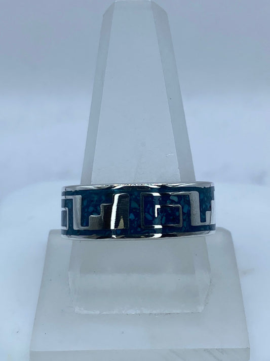 Anillo Greca Geométrica en Plata .925 con Turquesa Natural