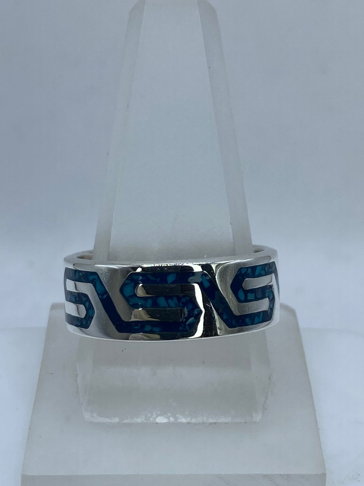 Anillo Greca Moderna en Plata .925 con Turquesa Natural