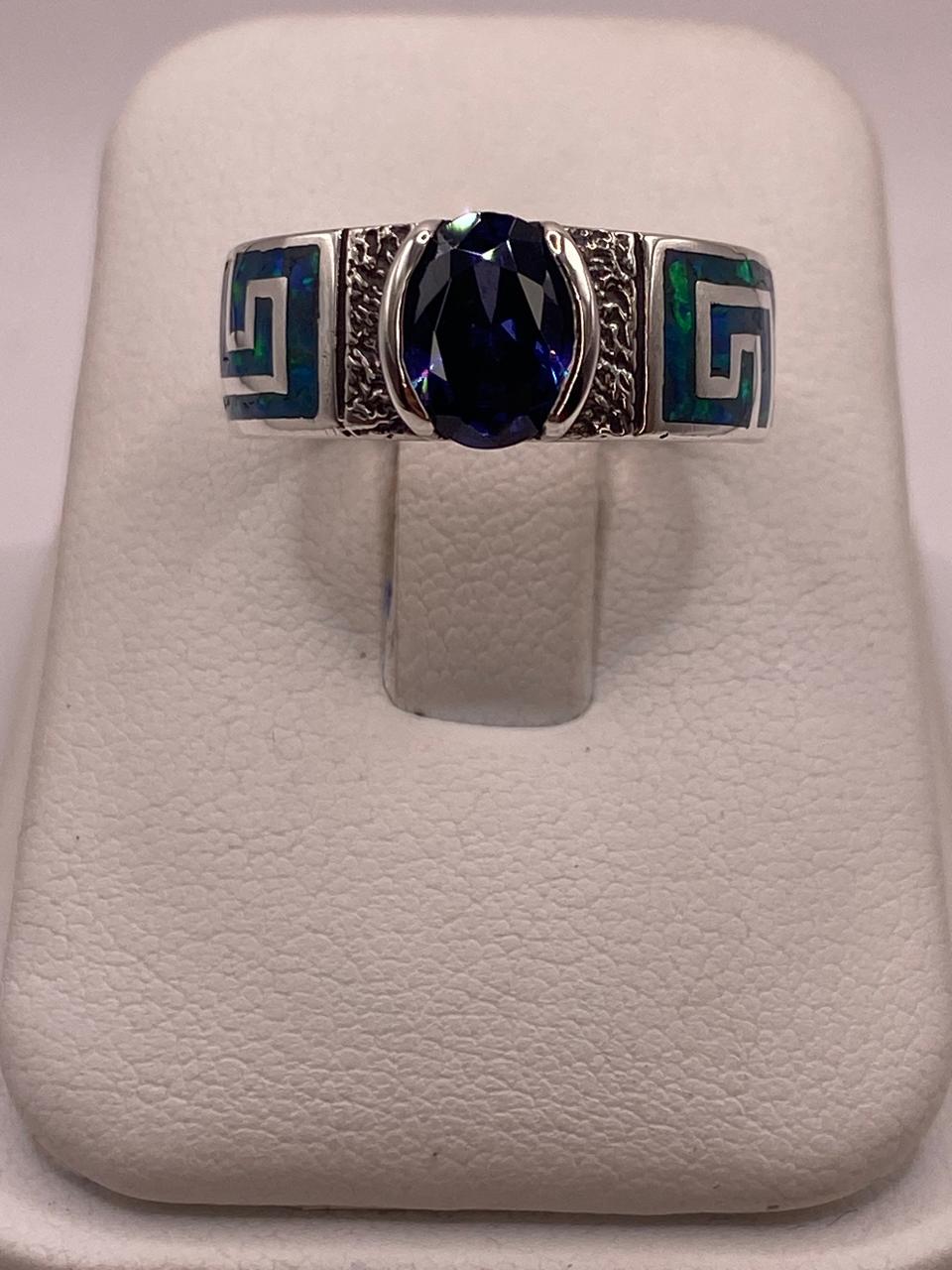Anillo de Greca con Ópalo de Fuego  y Zirconia  en Plata .950