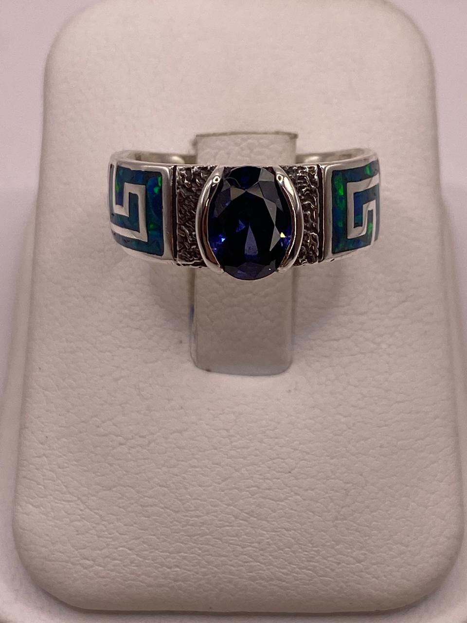 Anillo de Greca con Ópalo de Fuego  y Zirconia  en Plata .950