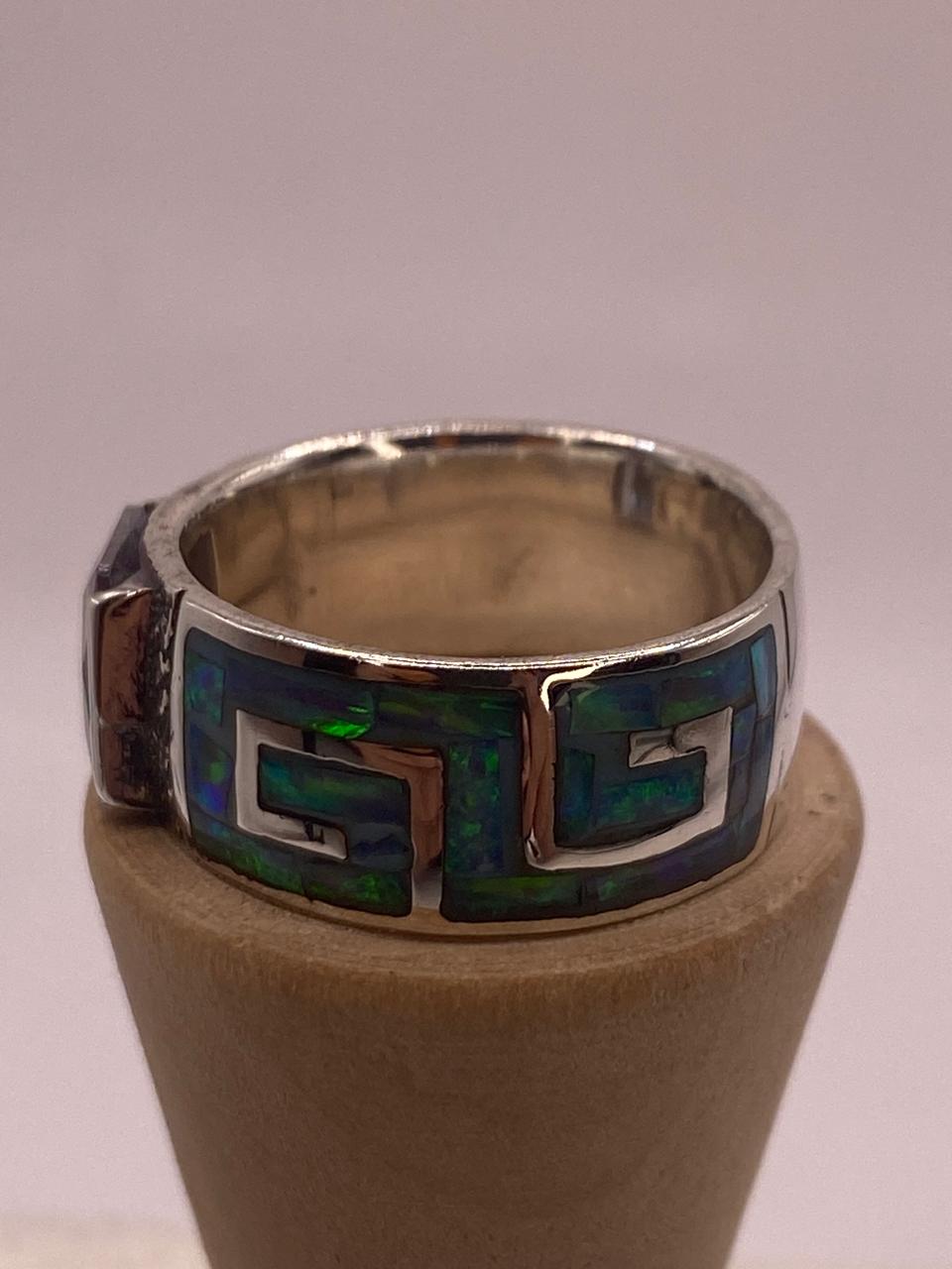 Anillo de Greca con Ópalo de Fuego  y Zirconia en Plata .950