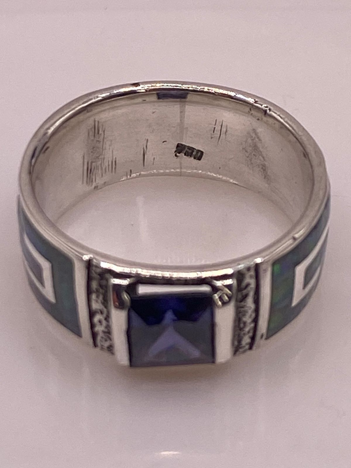 💍🔥 Anillo Greca Ópalo de Fuego & Zirconia Zafiro Plata 950