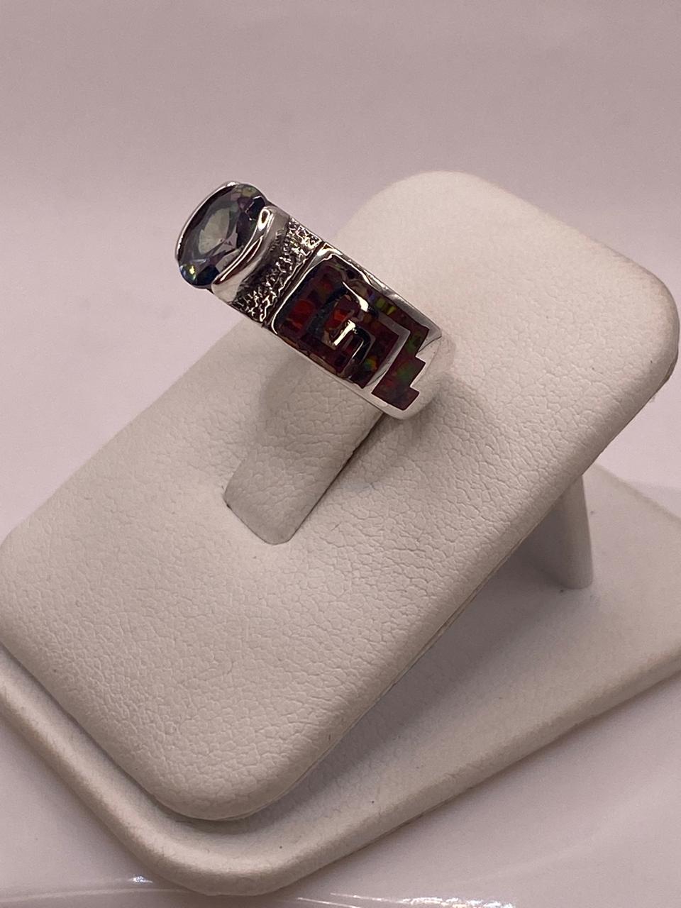 Anillo de Greca con Ópalo de Fuego y zirconia en Plata .950