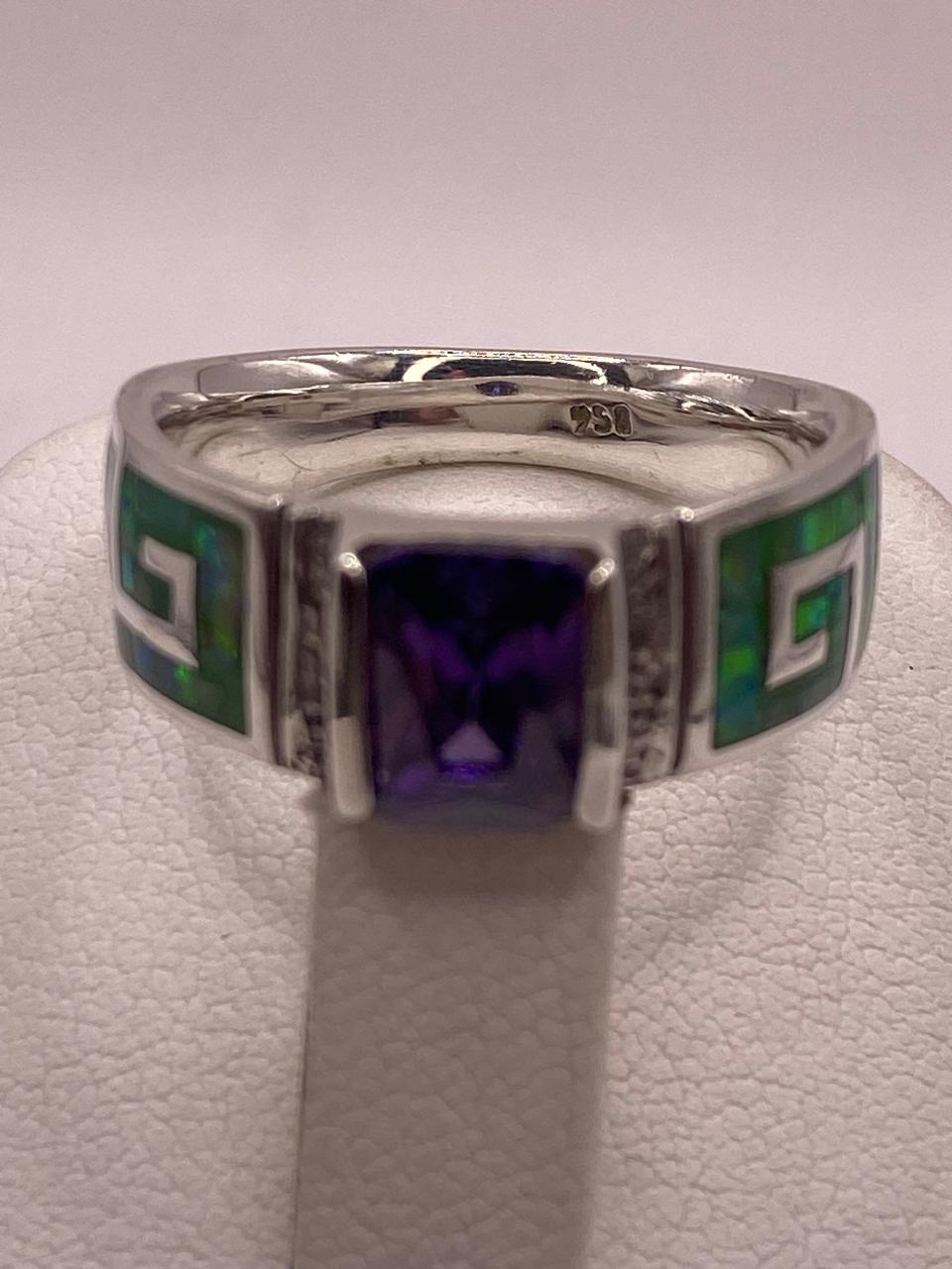 Anillo de Greca con Ópalo de Fuego y Zirconia en Plata .950