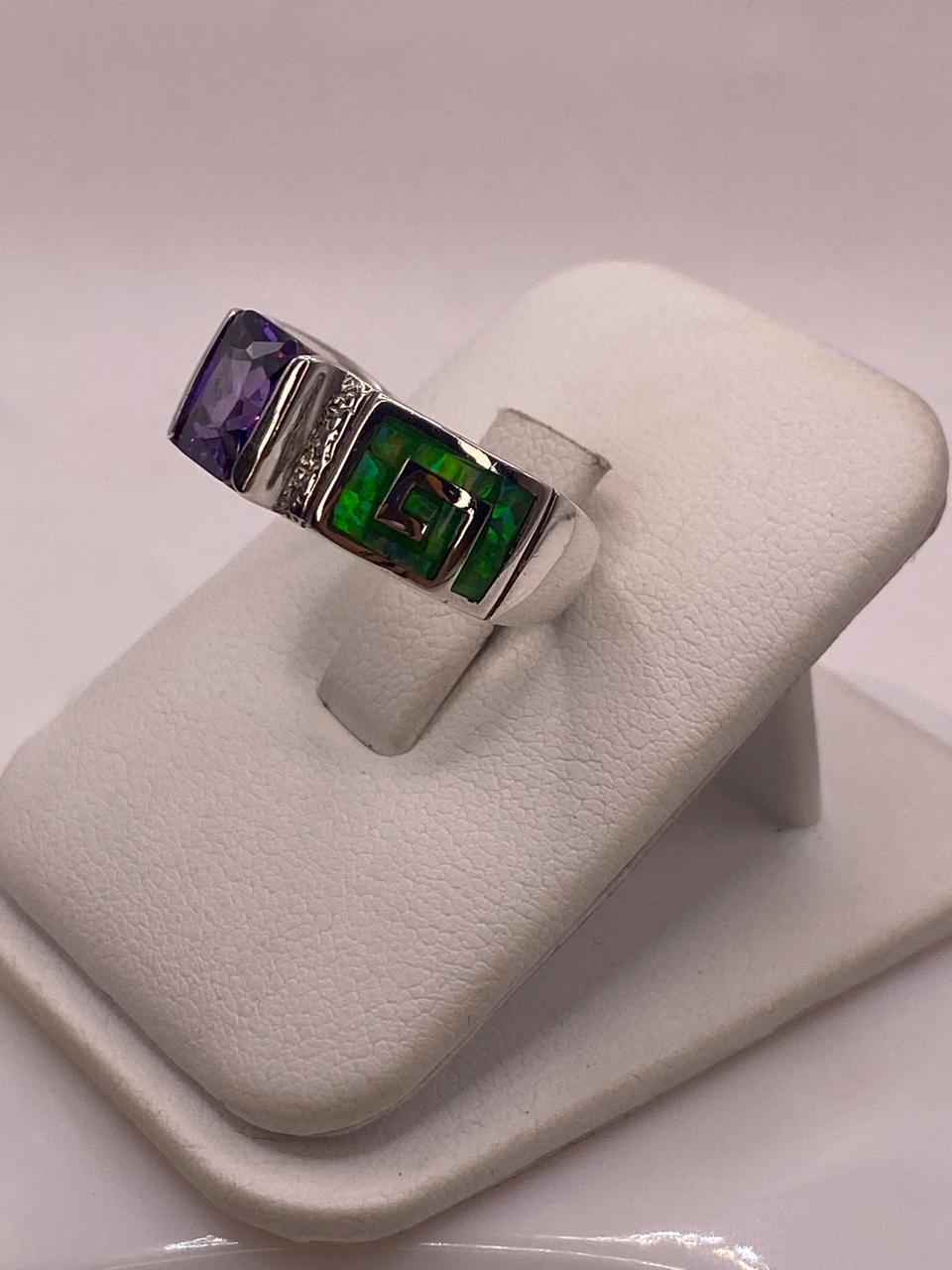 Anillo de Greca con Ópalo de Fuego y Zirconia en Plata .950