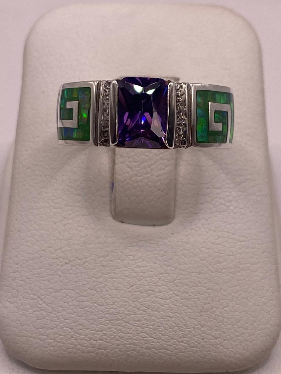 Anillo de Greca con Ópalo de Fuego y Zirconia en Plata .950