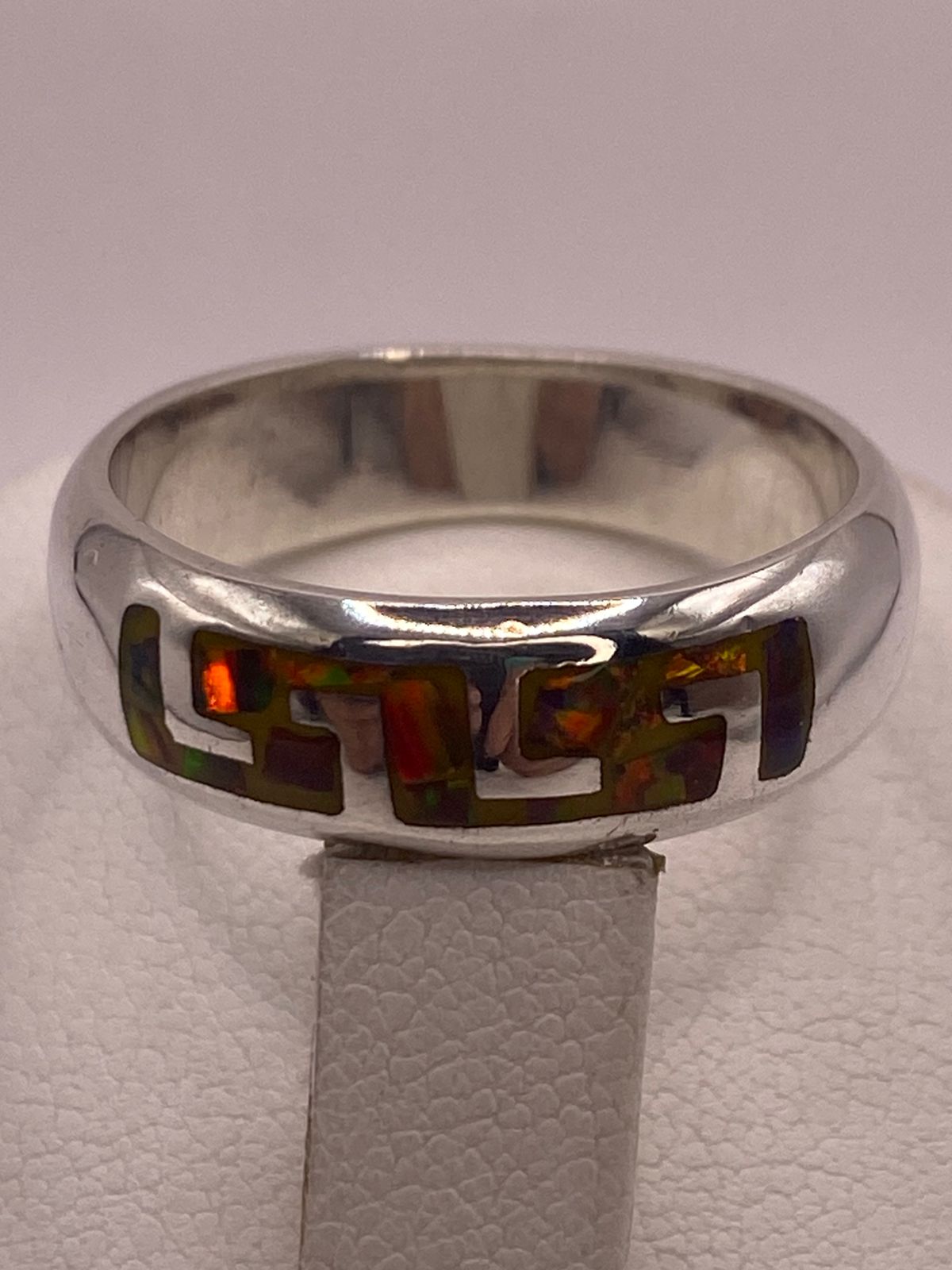 💍✨ Anillo Greca de Plata 950 con Ópalo de Fuego