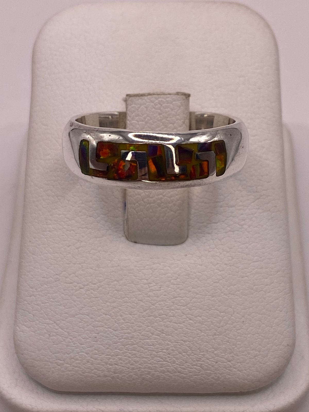 💍✨ Anillo Greca de Plata 950 con Ópalo de Fuego