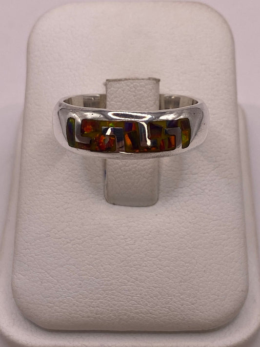 💍✨ Anillo Greca de Plata 950 con Ópalo de Fuego