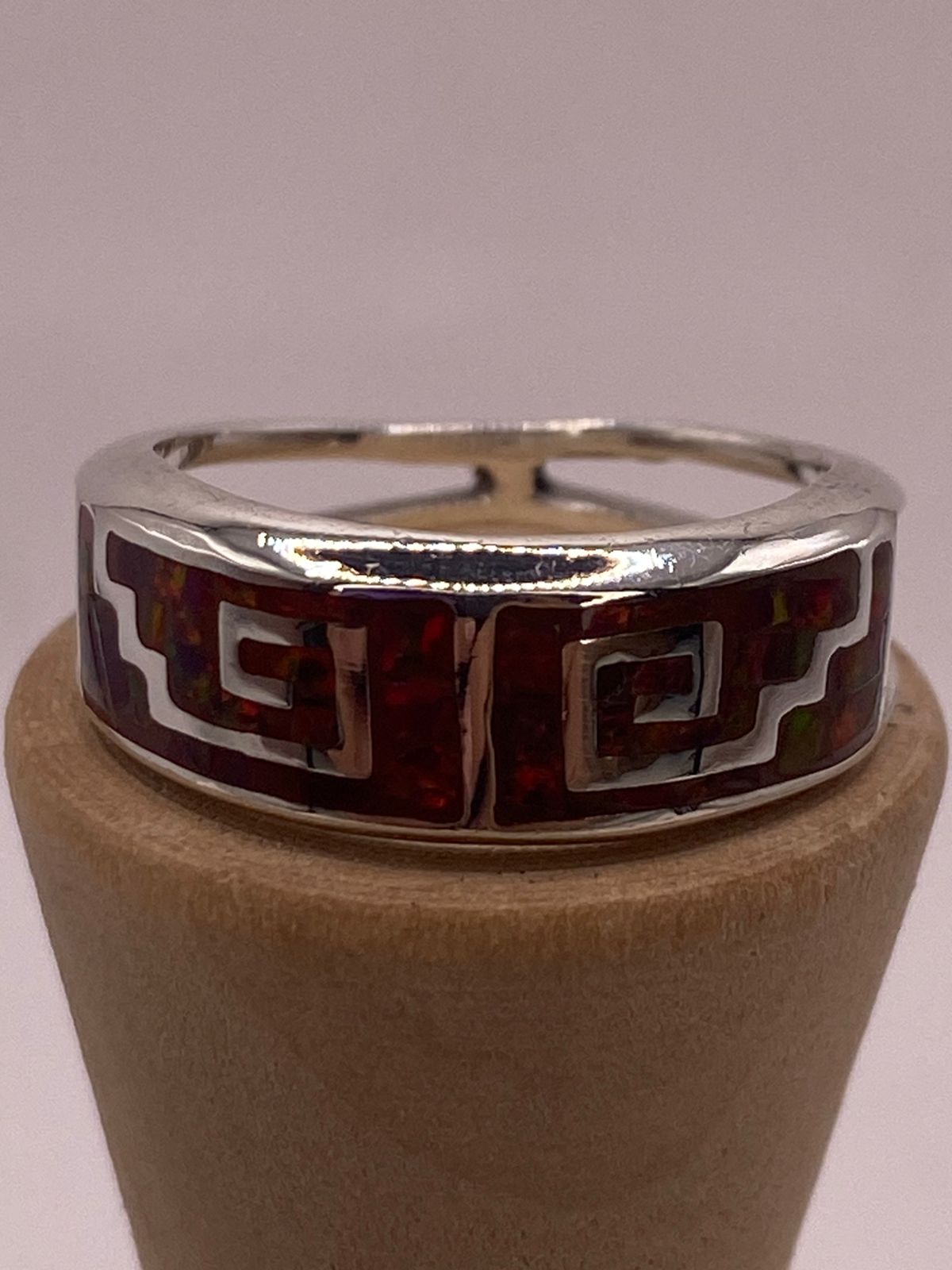💍✨ Anillo Greca de Plata 950 con Ópalo de Fuego