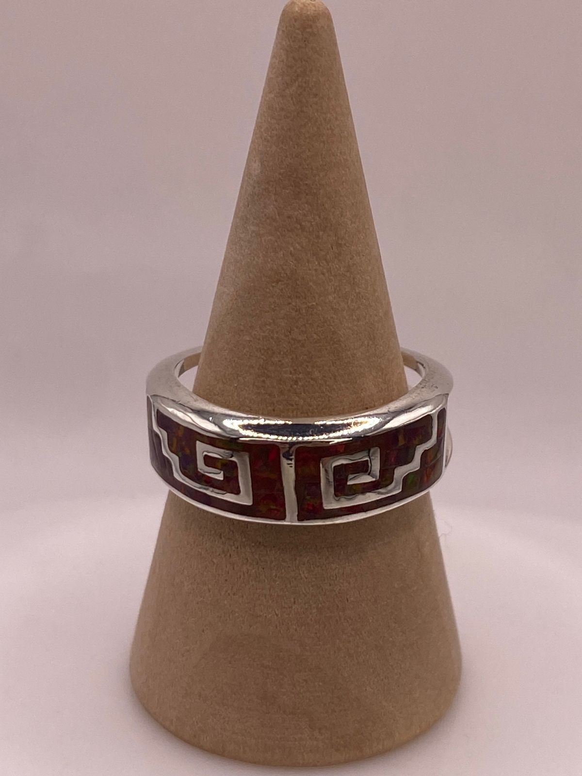 💍✨ Anillo Greca de Plata 950 con Ópalo de Fuego