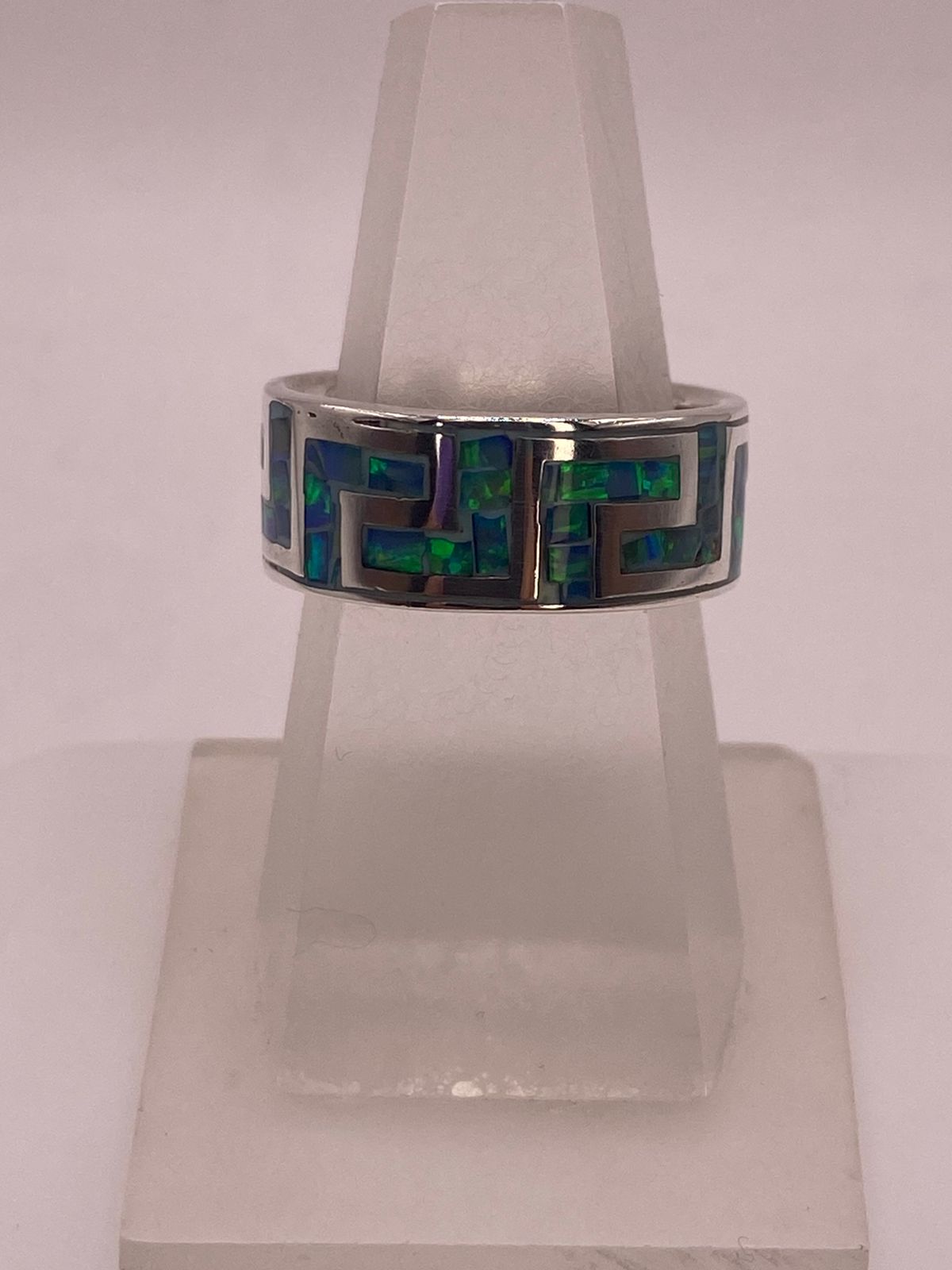 💍✨ Anillo Greca de Plata 950 con Ópalo de Fuego