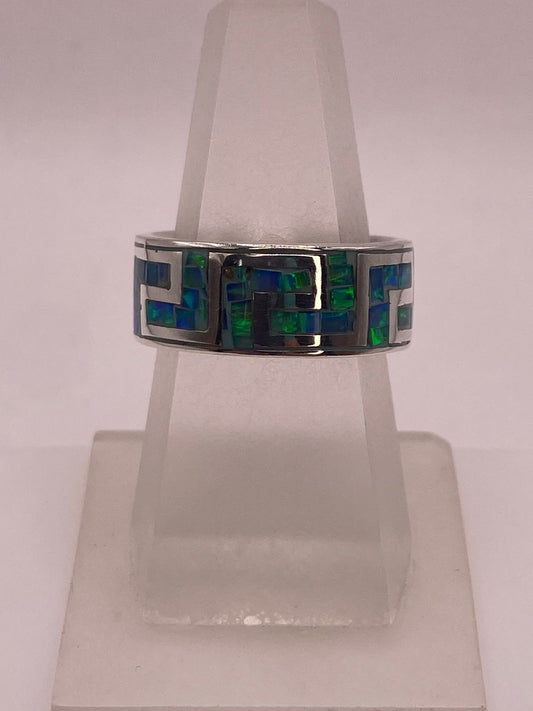 💍✨ Anillo Greca de Plata 950 con Ópalo de Fuego