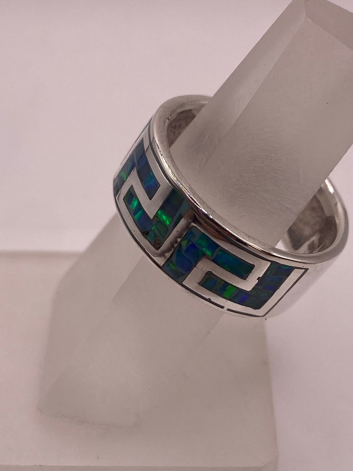 💍✨ Anillo Greca de Plata 950 con Ópalo de Fuego
