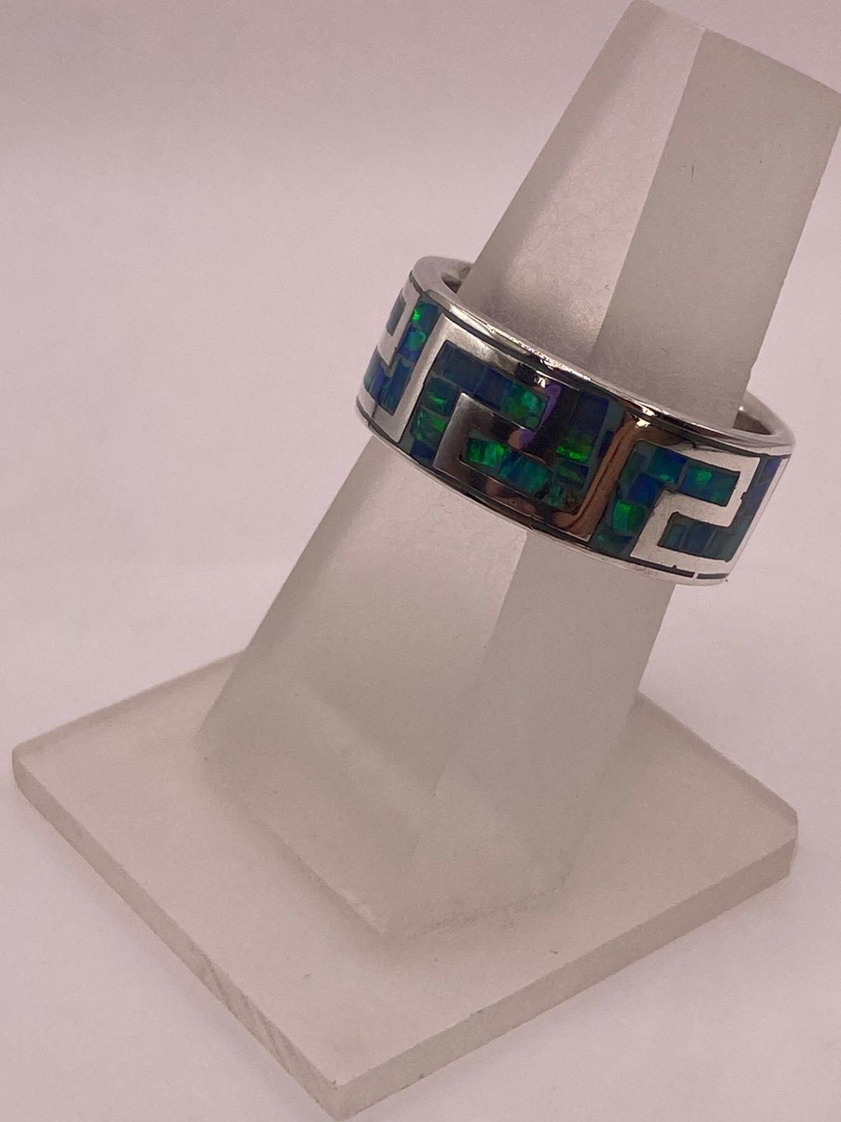 💍✨ Anillo Greca de Plata 950 con Ópalo de Fuego