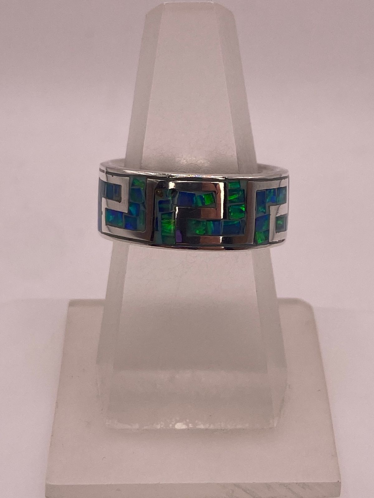💍✨ Anillo Greca de Plata 950 con Ópalo de Fuego