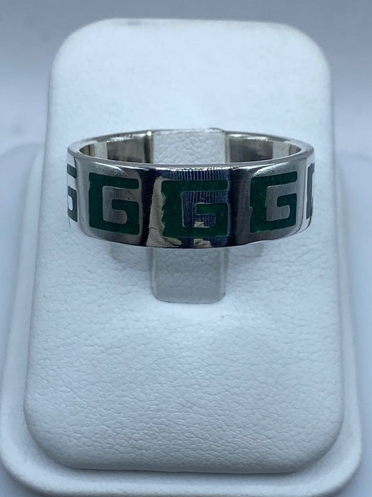 Anillo Greca Prehispánica en Plata .925 con Malaquita Natural