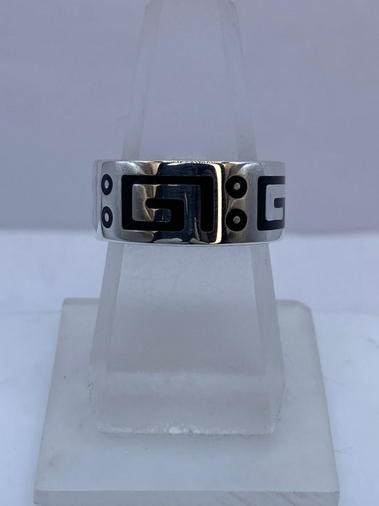 Anillo Greca Ancestral Calado en Plata .925 con Obsidiana