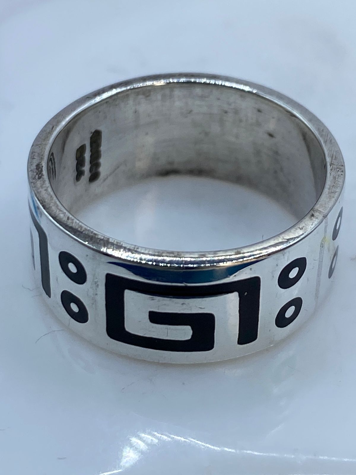 Anillo Greca Ancestral Calado en Plata .925 con Obsidiana